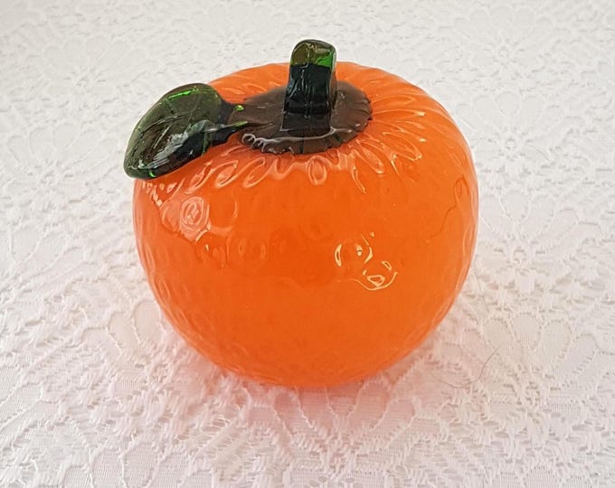 Vintage Murano-Style Blown Glass Orange Figurine for Fruit Bowl or Paperweight