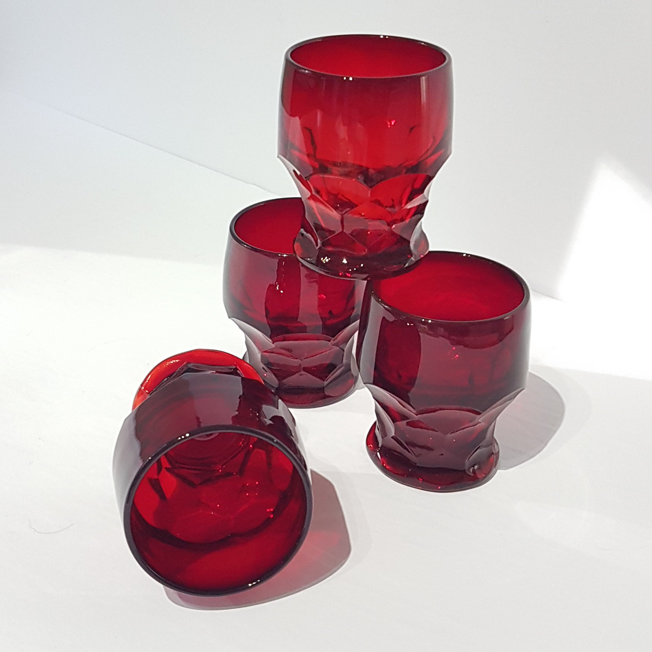 4oz Libbey Ruby Red Thumbprint Glassware, Set of 4 Juice