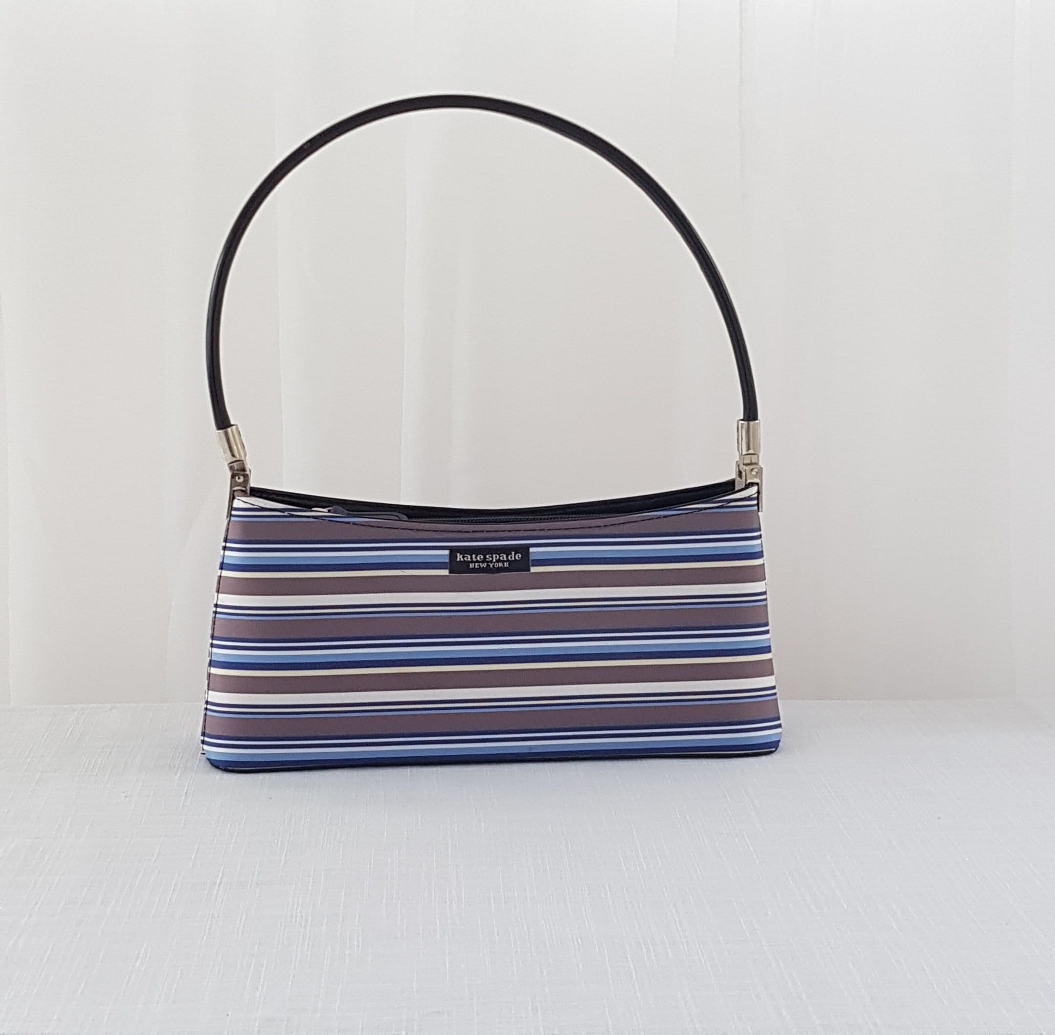 Vintage Kate Spade New York Handbag Blue Brown Striped Top 