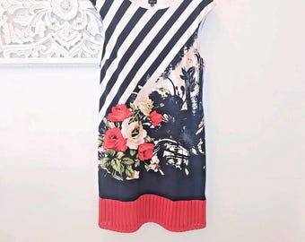 Crazy Print Floral Striped Sleeveless Shift Dress XXL Plus Size Spring Summer Funky Casual Novelty Print