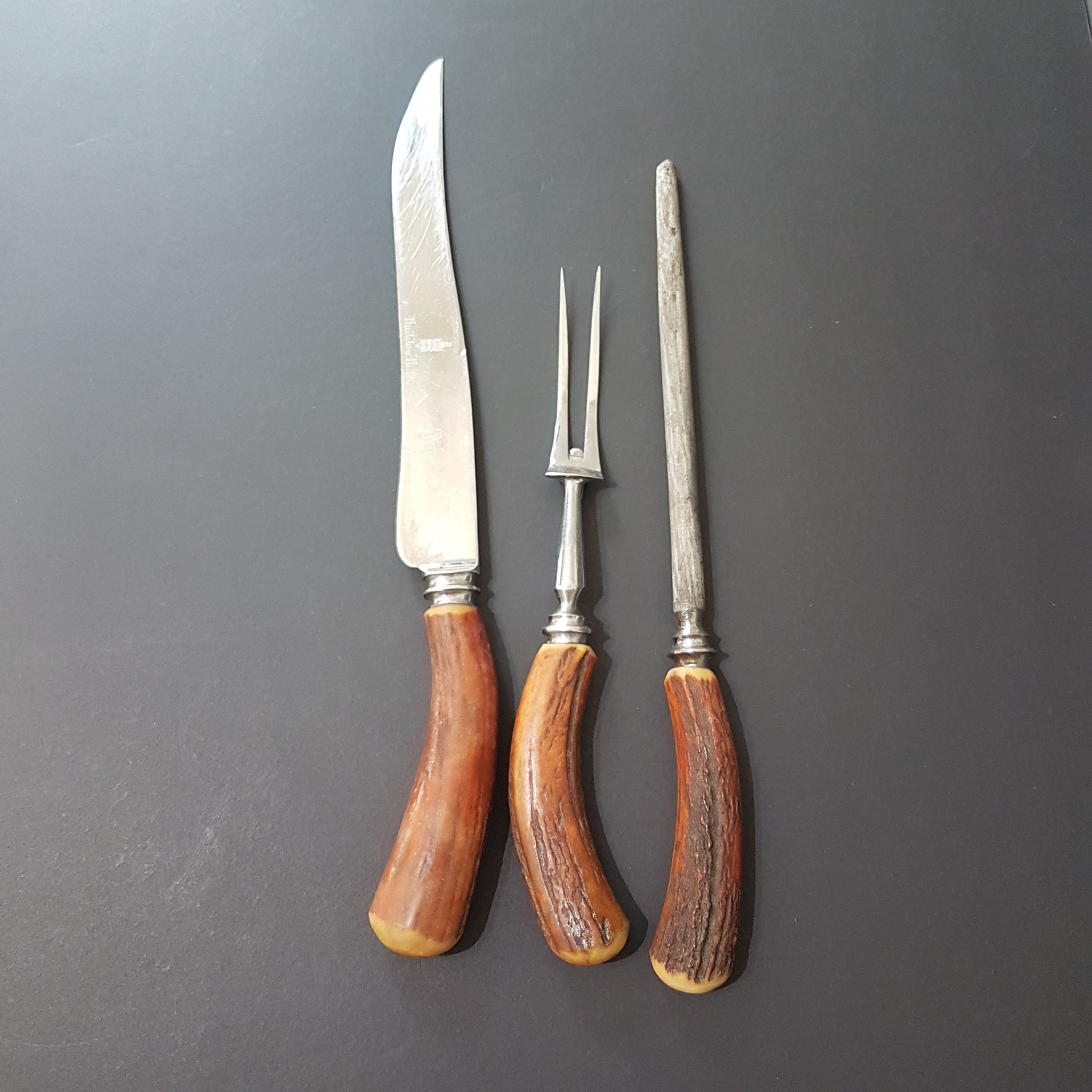 Vintage Genuine Staghorn/Deer Antler Meat Carving Set, Haddon Hall