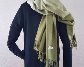 Pashmina Silk Shawl, Vintage Pashmina Scarf, Ombre Green Evening Shawl, Pashmina Wrap, Gifts for Her