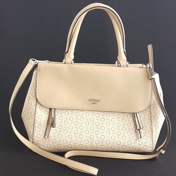 GUESS Sacoche monogramme Rhett beige avec poignée sur le dessus avec bandoulière, logo GUESS 1981