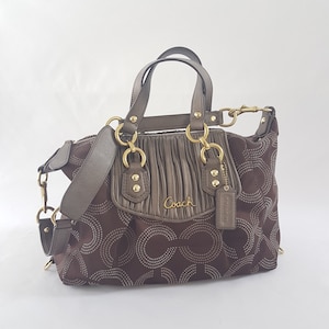 vintage sac à main marron COACH, tissu monogramme COACH avec bandoulière amovible