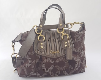 Vintage COACH Brown Handbag, COACH Monogram Fabric with Removeable Shoulder Strap