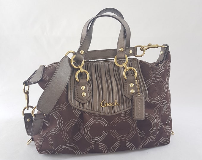 Vintage COACH Brown Handbag, COACH Monogram Fabric with Removeable Shoulder Strap