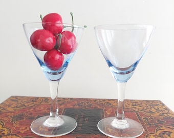 Light Blue Cordial Glasses Set of 2 Vintage Hand Blown Stemware