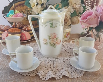 Antique Chocolate Pot, Coffee Pot, Shabby Pink Roses, Demitasse Cups & –  The Vintage Teacup
