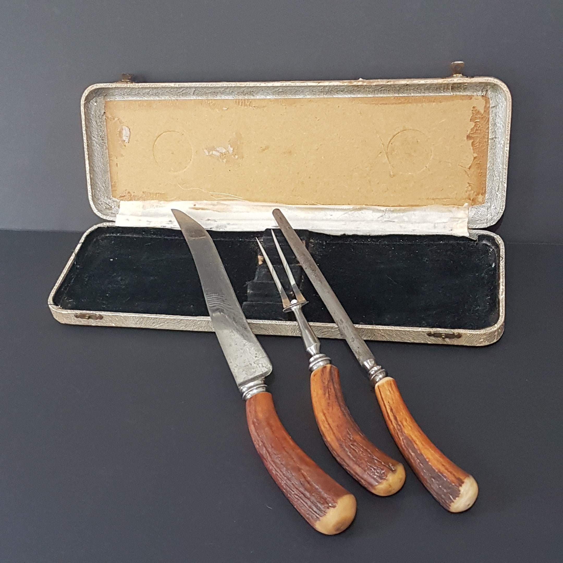 Vintage Genuine Staghorn/Deer Antler Meat Carving Set, Haddon Hall