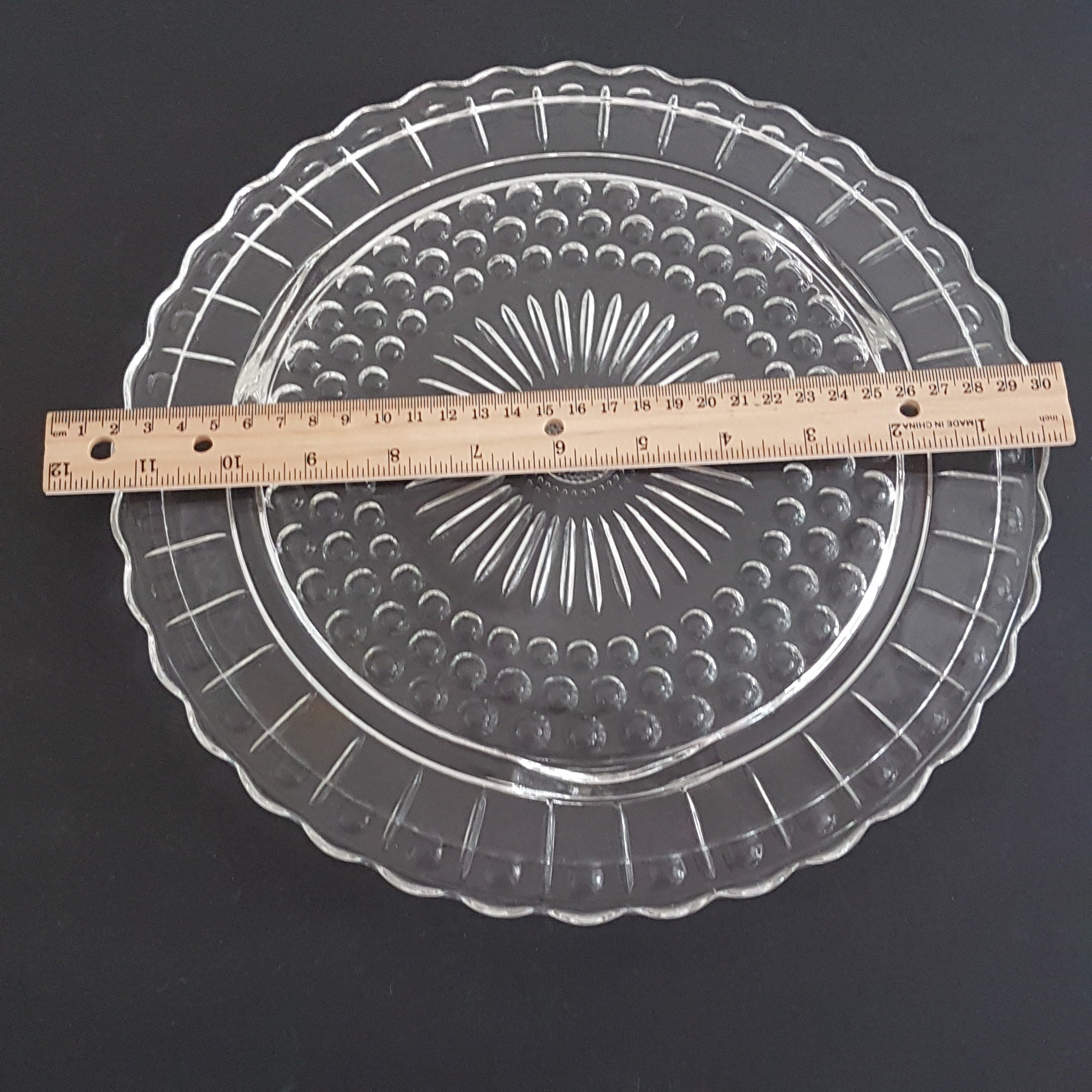 Vintage Footed Glass Cake Plate With Bubble Dots Sunflower Etsy