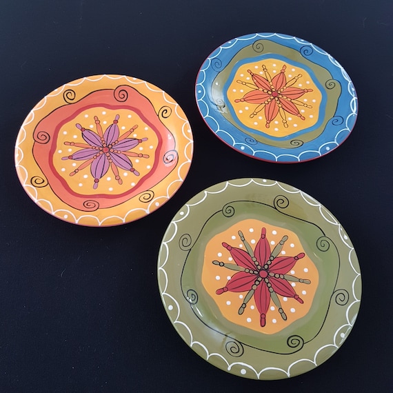 Pier 1 Carynthum Hand-Painted Ironstone Salad Plates - Set of 3 - Vintage