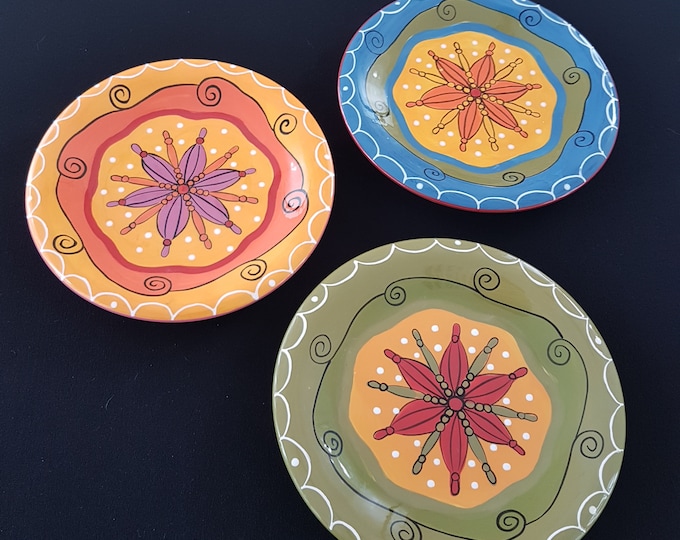 Pier 1 Hand Painted Ironstone Salad Plates, Set of 3 Unique Plates