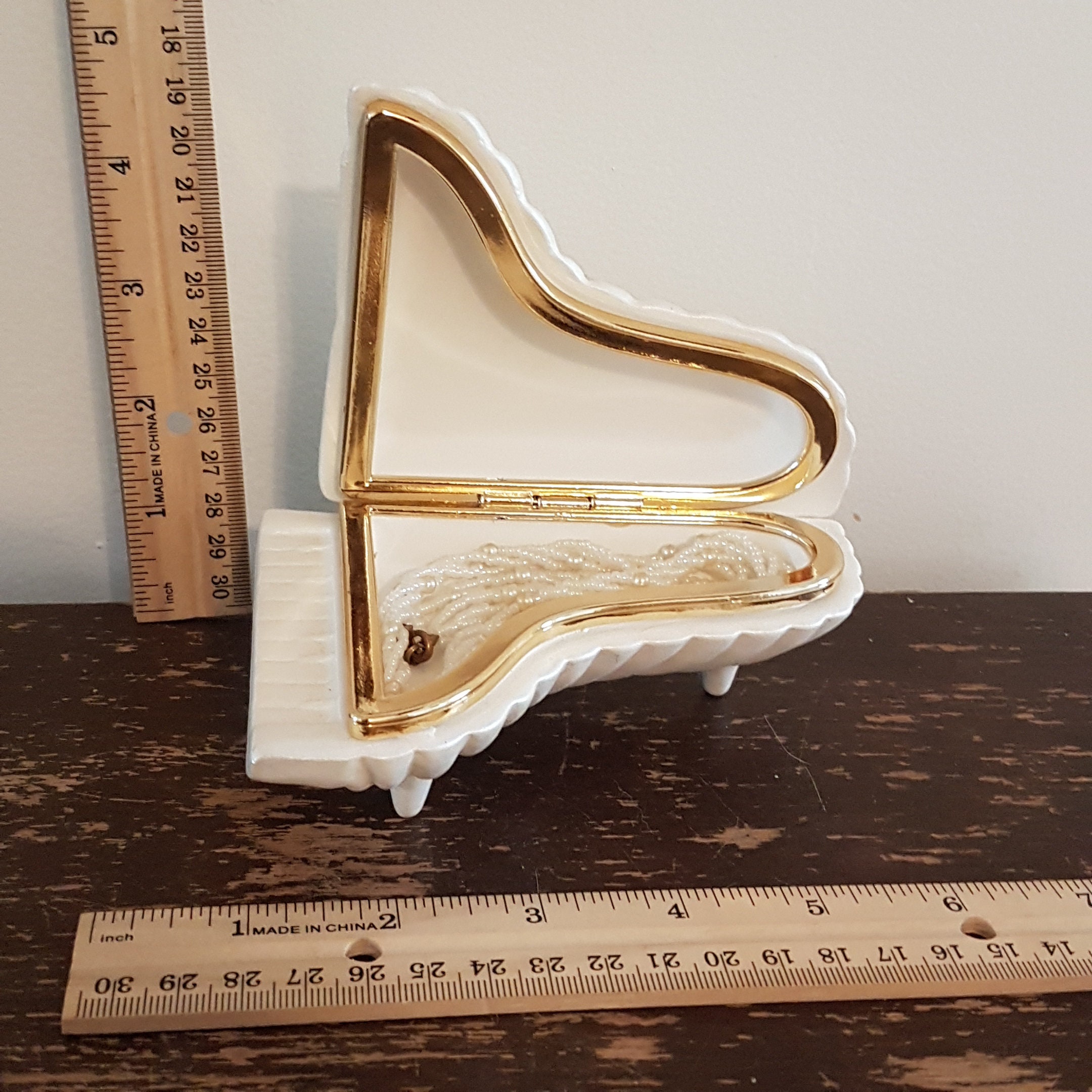 Vintage BERGER Italy Grand Piano Jewelry Box with Hinged Top, Mother of