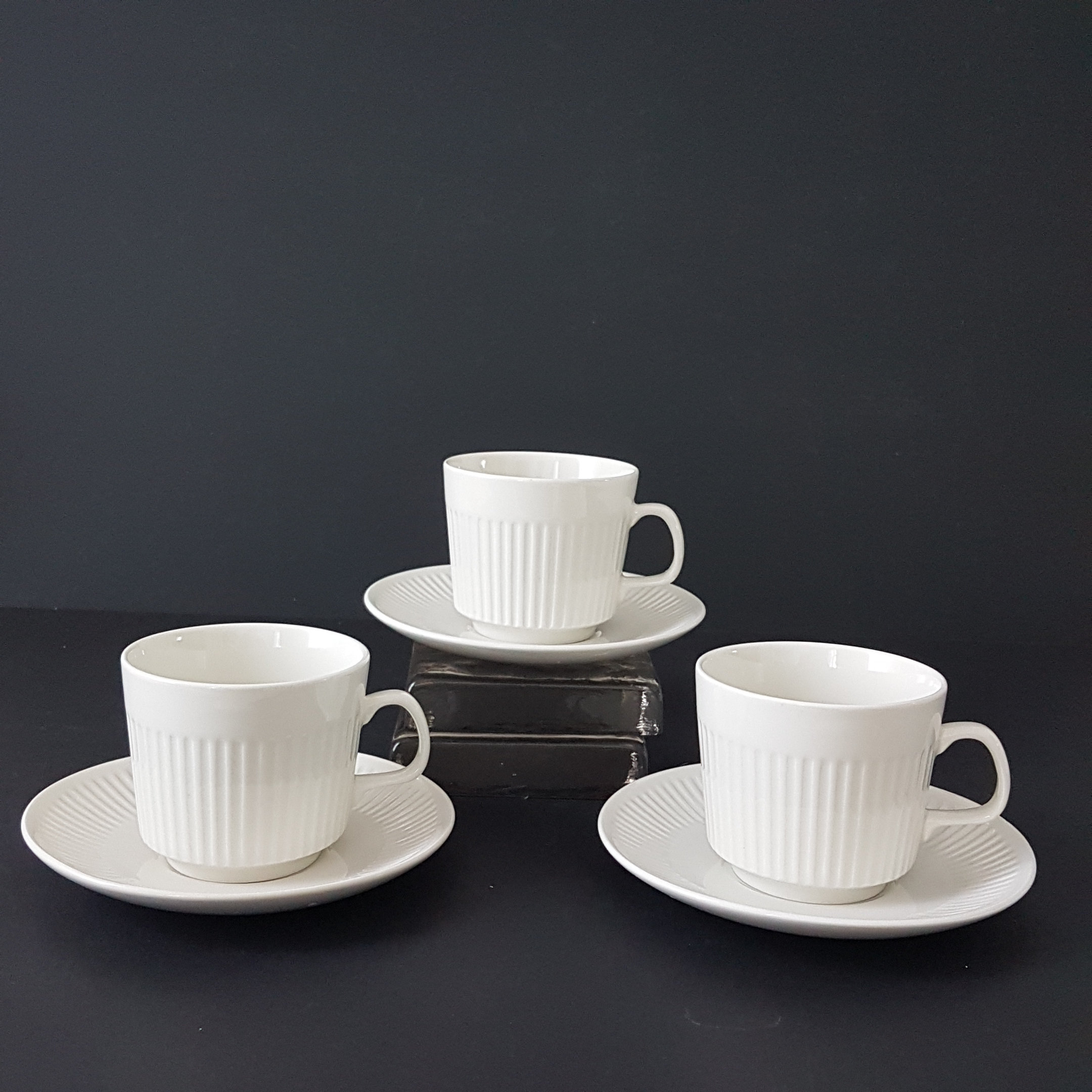Teacup and Saucer, Johnson Brothers ATHENA, Ribbed White Ironstone ...