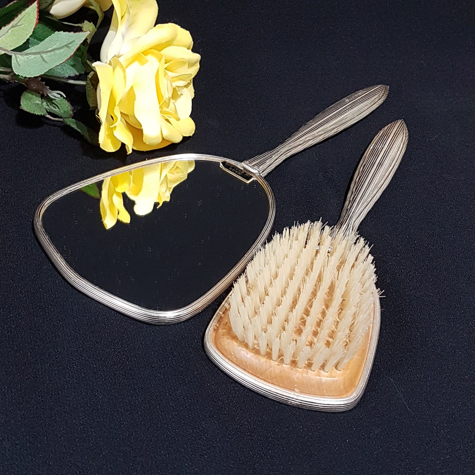 Vanity Hair Brush & Hand Mirror Set Vintage Dressing Table Etsy