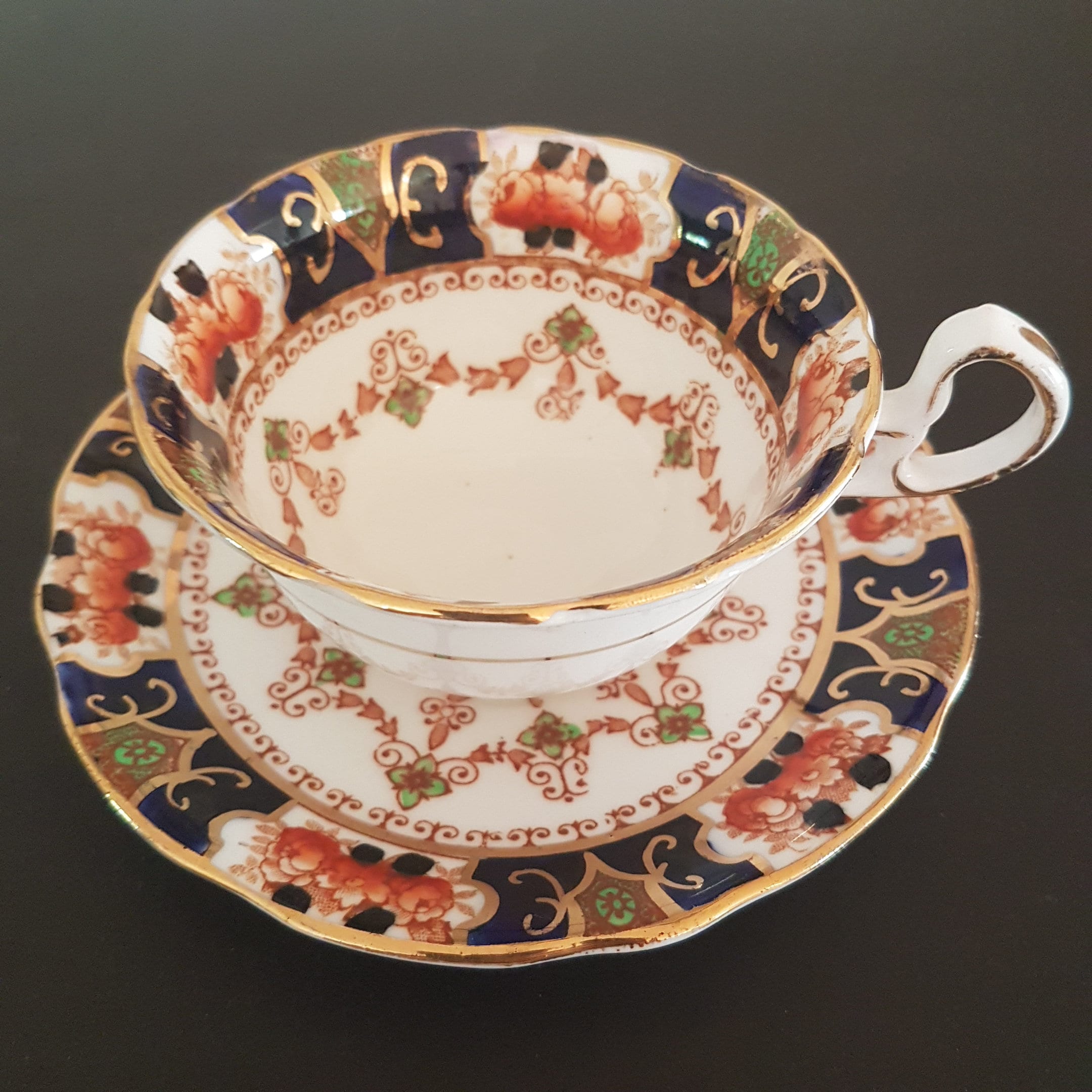 Vintage Royal Stafford Moana Blue Imari Bone China Tea Cup & Saucer Set, Hand Painted