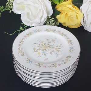 Pratos de sobremesa, Chantilly, porcelana fina da dinastia japonesa, 16 cm, pratos laterais de porcelana vintage, conjunto de 4, flores rosa, azul e amarelo