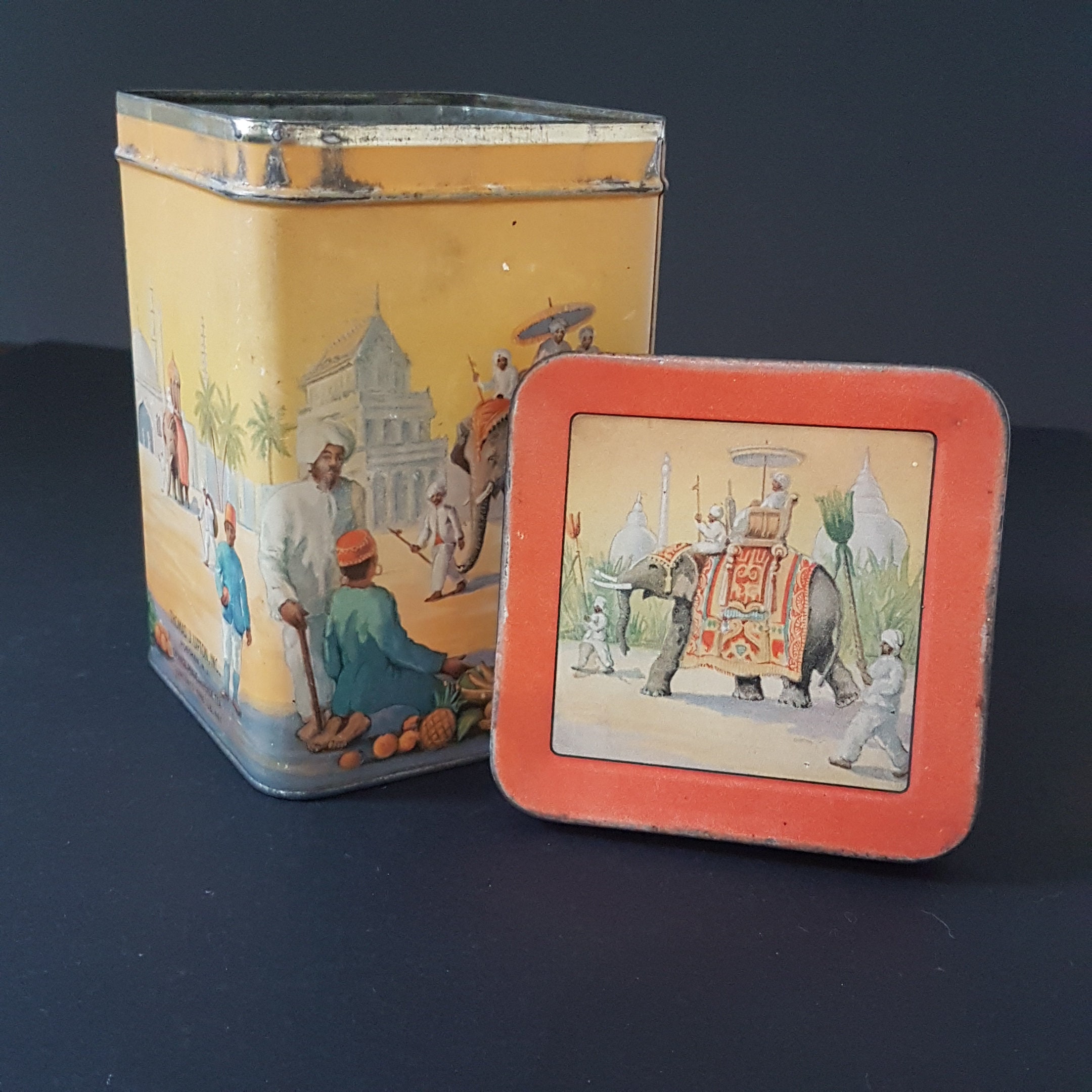 Vintage Lipton's Tea Tin, Lipton India Elephant Tea Box, Display Tin