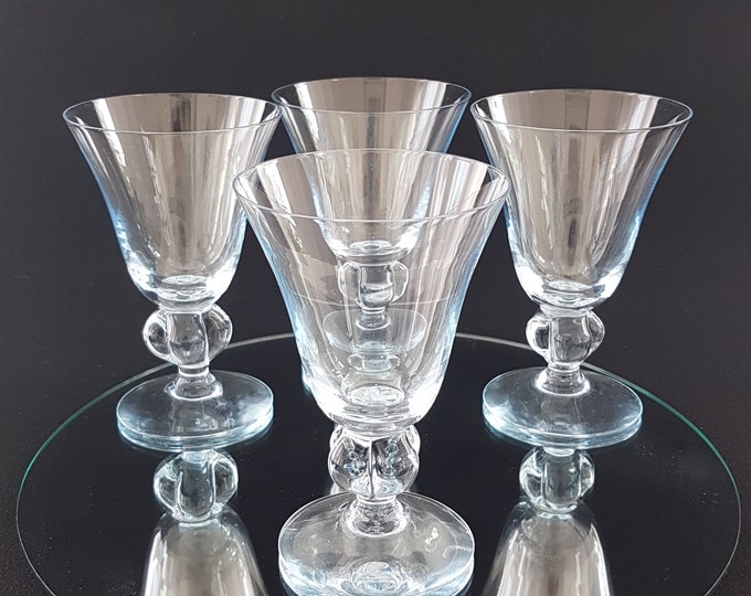 Set of 4 Blue Crystal Liqueur Glasses, GULLI INGRID, Scruf Glasbruk Siegfried Stahl, Swedish Crystal, 1960s