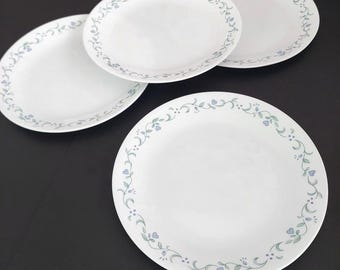 Corelle Vitrelle Country Cottage Blue Hearts Dinner Plates 4pc Vintage Dinnerware Set