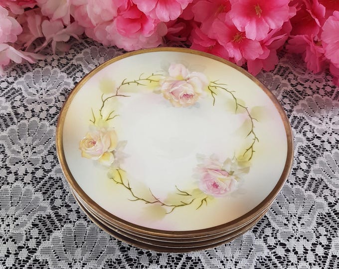 Elegant Vintage Altenburg China Dessert Plates Set: Hand-Painted German Floral Tableware for Cottagecore Decor