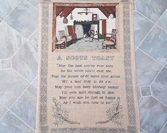 Vintage Scots Toast Linen Kitchen Tea Towel Scotland Gift