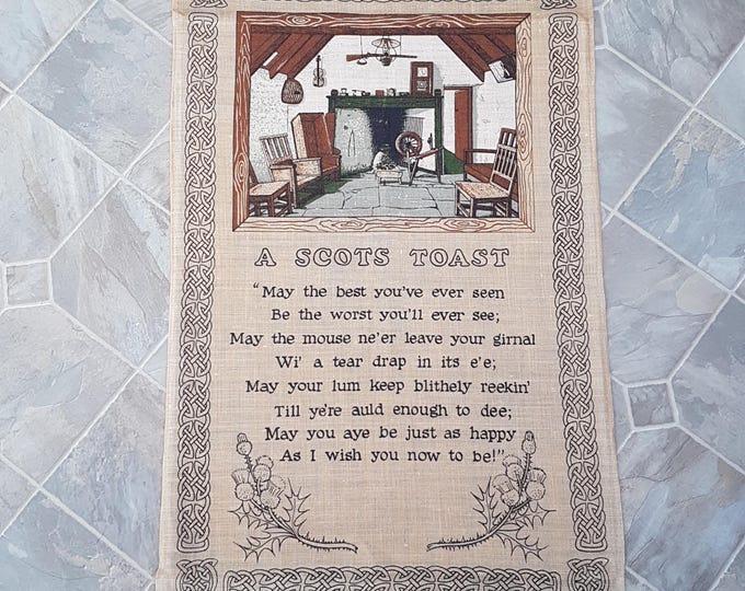 Vintage Scots Toast Linen Kitchen Tea Towel Scotland Gift