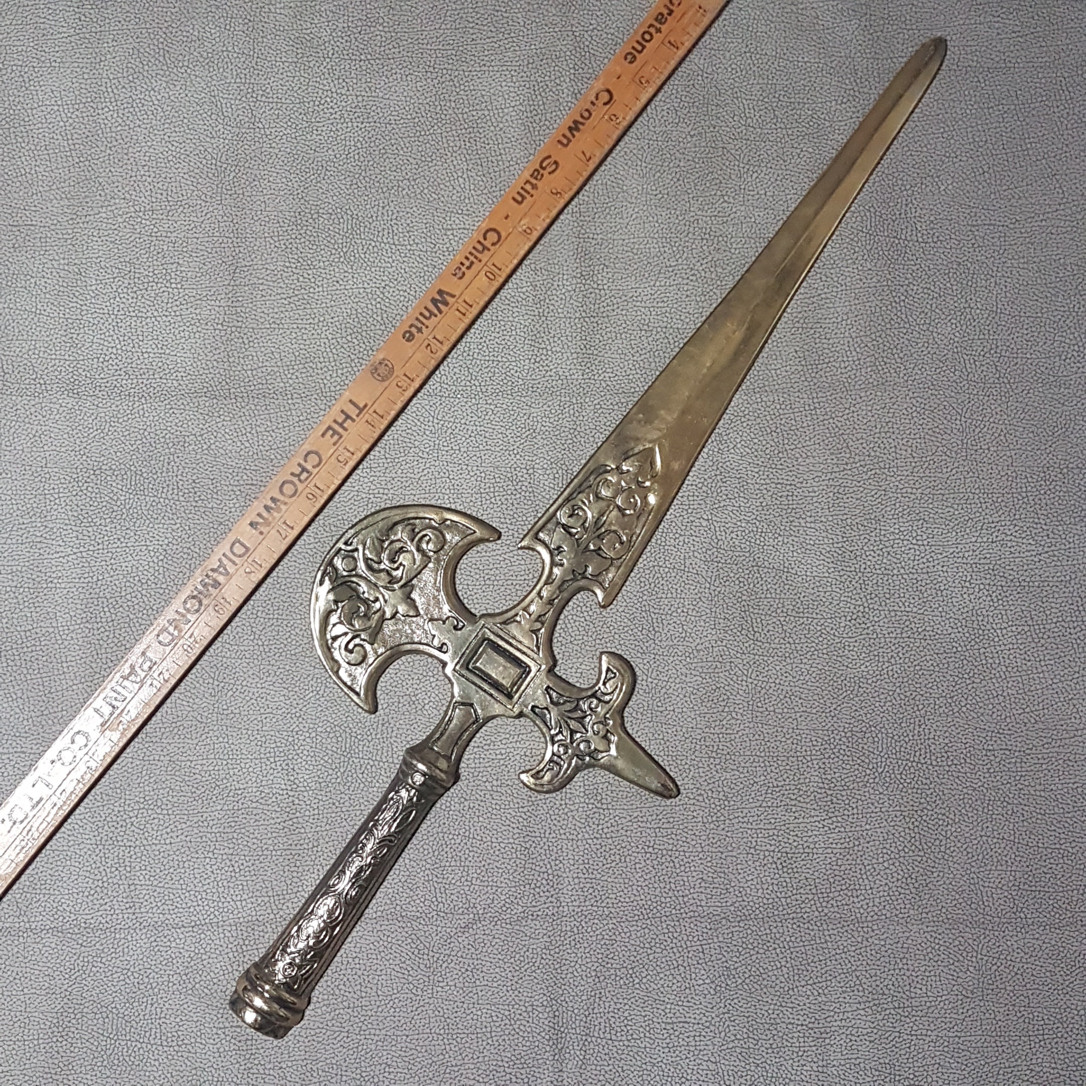24.75 Brass Medieval Battle Ax Sword, Vintage Decorative Wall Hanging