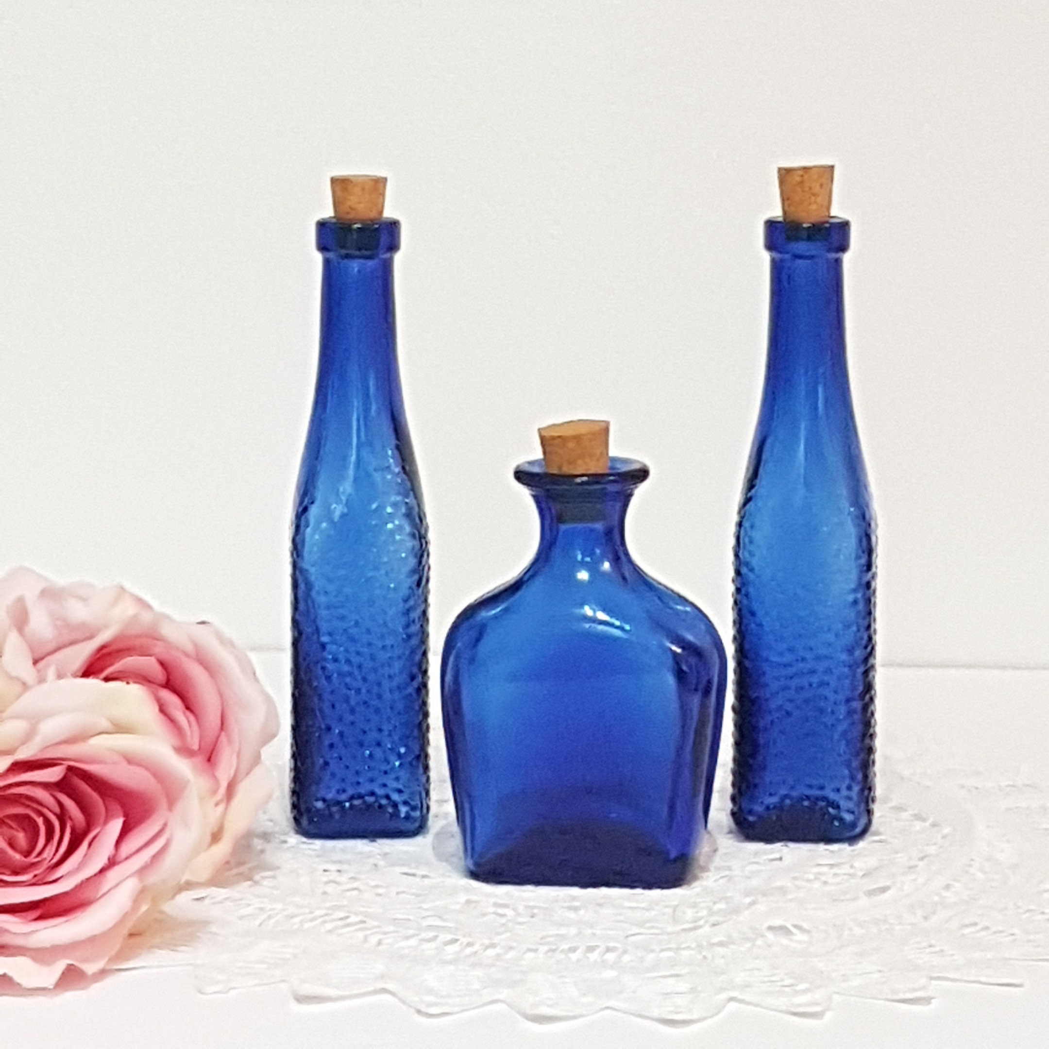 Cobalt Blue Glass Bottles With Cork Set of 3 Small Glass -  Norway