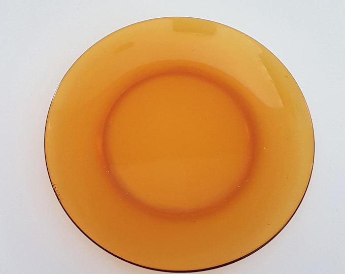 Vintage Duralex Amber Glass Salad Plates Set of 4 - French 7.25 inch Pressed Glassware