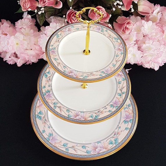 3 Tier Cake Stand Noritake Bone China Tiered Plate Serving Tray Floral Wedding Decor