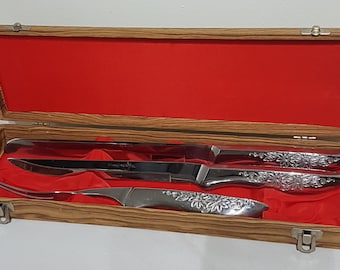 Vintage Japanese Stainless Steel Meat Carving Set, Original Box, MCM Kitchen, 1960's