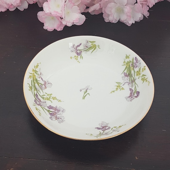 Limoges Porcelain Pasta Coupe Bowls with Purple Iris Flowers - Set of 4 or 3