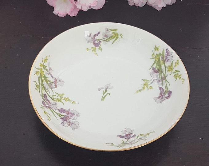 Limoges Porcelain Pasta Coupe Bowls with Purple Iris Flowers - Set of 4 or 3