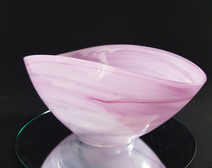 Art Glass Decorative Fruit Bowl, Pink Purple Swirl, Artistic Accents, Made in Turkey