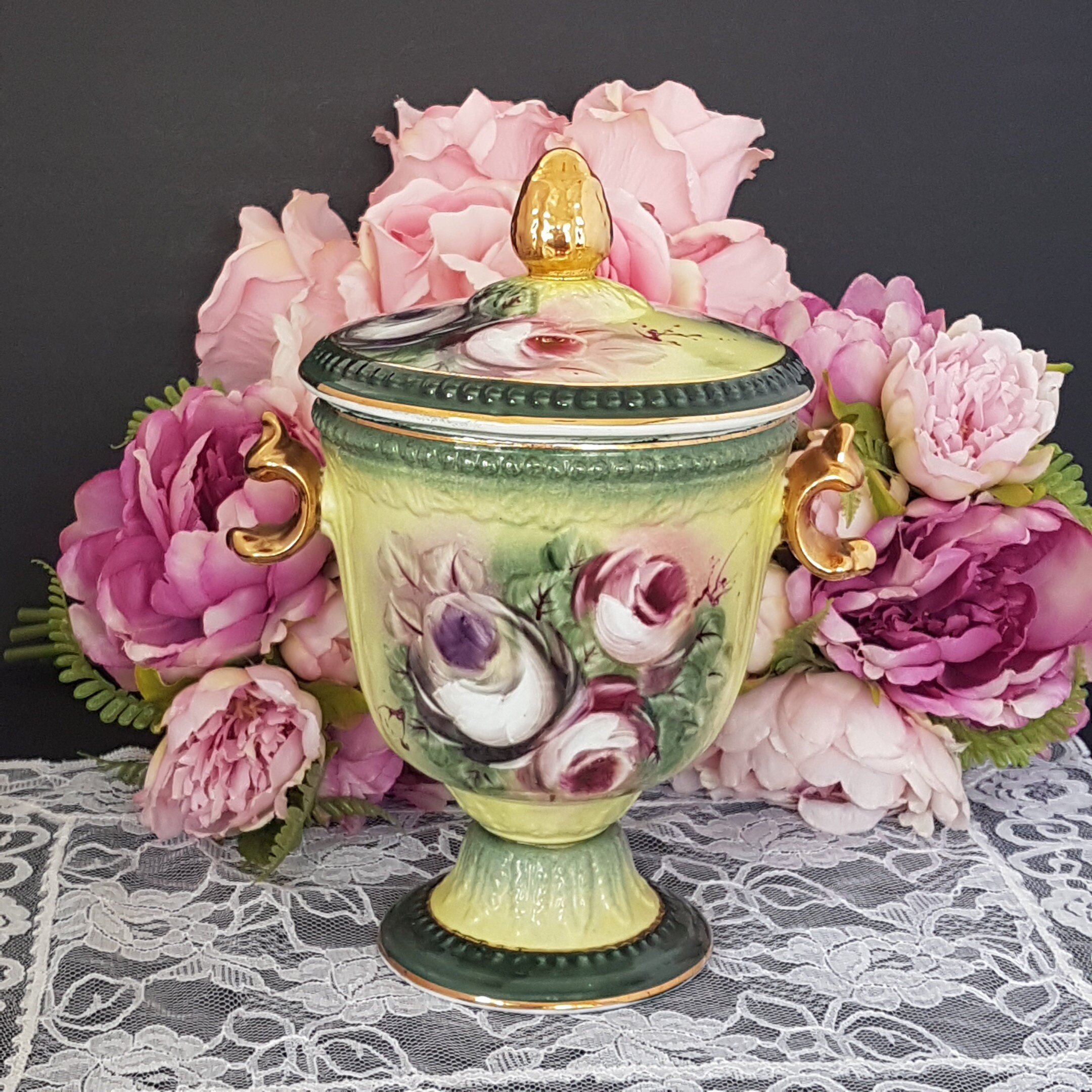 Ceramic Urn, Pedestal Biscuit Jar, Vintage Victoria Ware, Apothecary