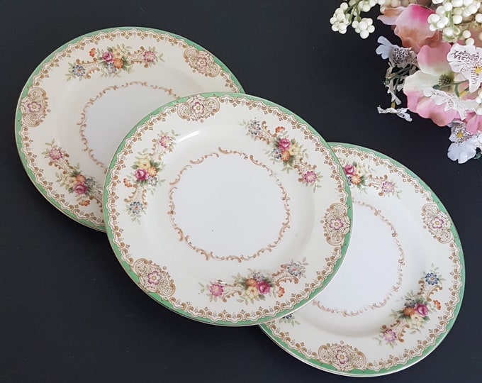 Dessert Plates, Vintage Hand Painted Porcelain Bread Plates, Set of 3, Morirama Japan, 1950s