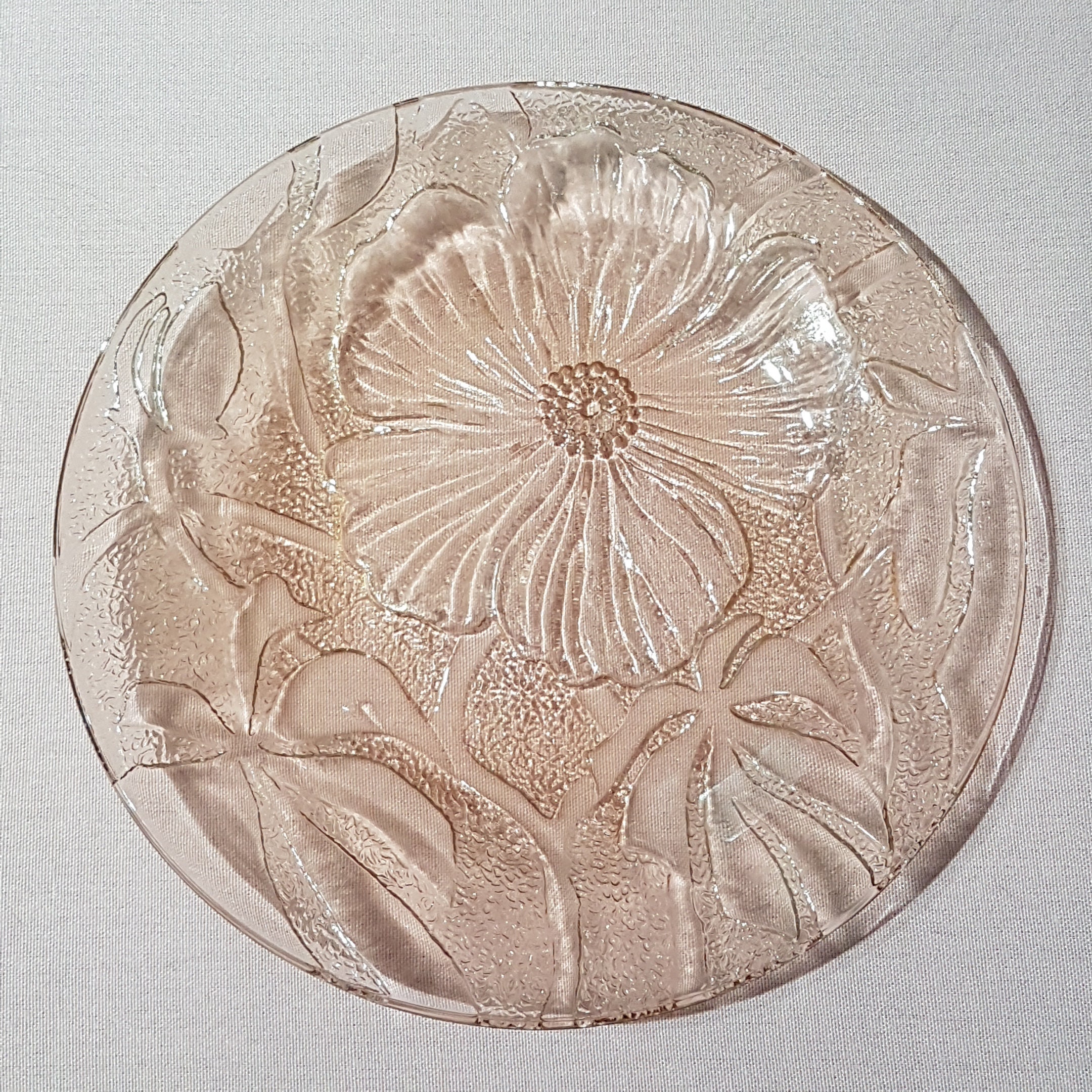 Pink KIG Indonesia Glass Plate Set, Pink Dessert Plates, 1980's