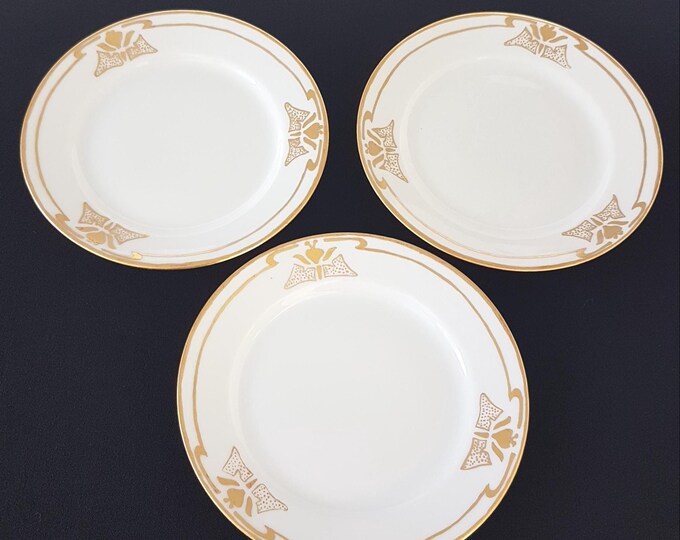 Antique T&V Limoges Hand Painted French Dessert Plates Signed 1927 Art Deco Vintage China