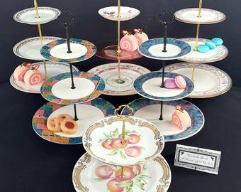 Handcrafted Tiered Vintage Cake Stand English Bone China Porcelain Ironstone Wedding Bridal Shower Decor