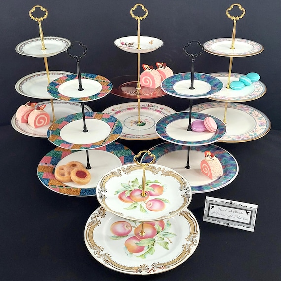 Handcrafted Tiered Vintage Cake Stand English Bone China Porcelain Ironstone Wedding Bridal Shower Decor