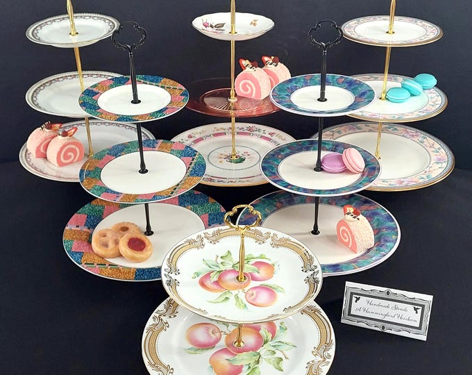 Handcrafted Tiered Vintage Cake Stand English Bone China Porcelain Ironstone Wedding Bridal Shower Decor