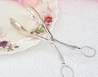 Vintage Silver-Plated Salad Servers with Scissor Handles - Elegant Utensils for Tea Parties & Desserts