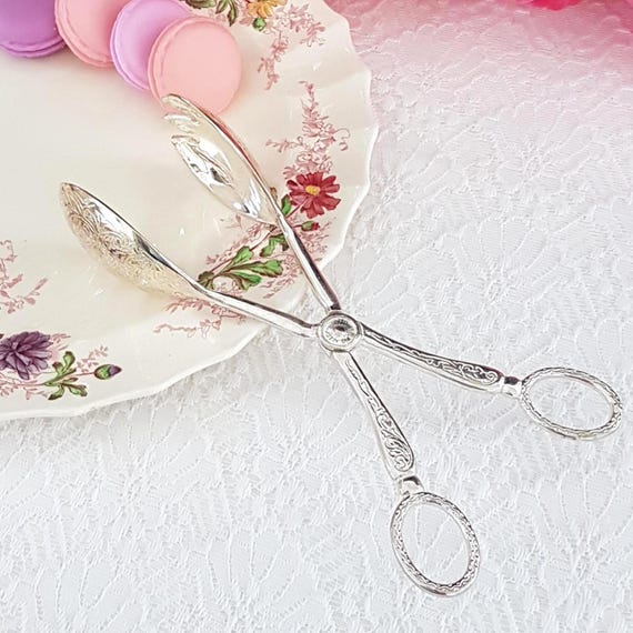 Vintage Silver-Plated Salad Servers with Scissor Handles - Elegant Utensils for Tea Parties & Desserts