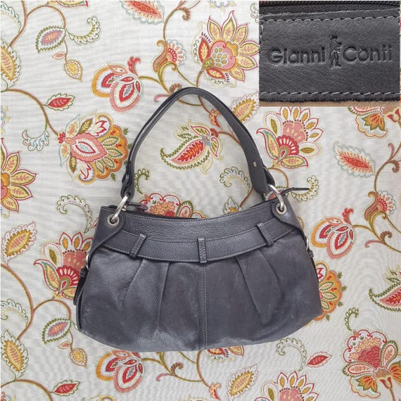 Vintage Gianni Conti Grey Leather Handbag - Designer Hobo Shoulder Purse Satchel