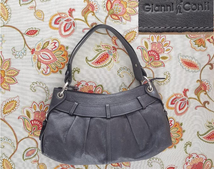 Vintage Gianni Conti Grey Leather Handbag - Designer Hobo Shoulder Purse Satchel