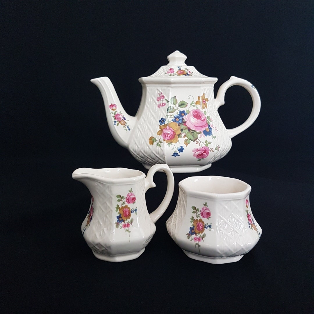 Sadler Teapot Set Vintage Tea Pot Cream Sugar Set Floral Etsy