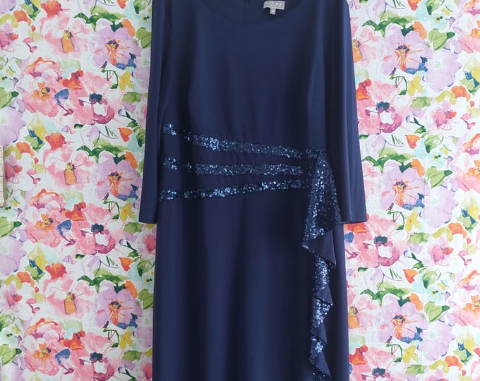 Laura Plus Size Navy Blue Sequin Cascade Evening Dress - Elegant Formal Wedding Guest Party Outfit Size 20