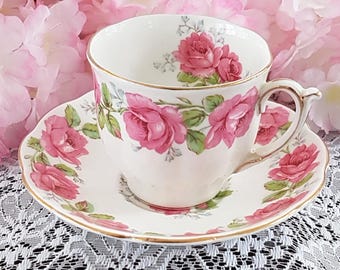 Vintage Lady Alexander Rose Bell China Tea Cup & Saucer | Pink Roses Gold Trim
