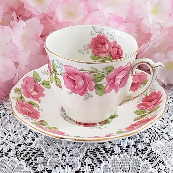 Vintage Lady Alexander Rose Bell China Tea Cup & Saucer | Pink Roses Gold Trim